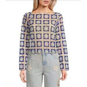 Chelsea & Violet Bonnie Crochet Blouse Top Womens Large Granola Boho 70s Retro